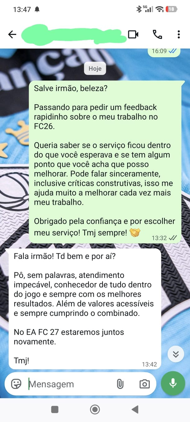 Mensagem do cliente: Atendimento impecável, valores acessíveis e cumprimento do combinado.