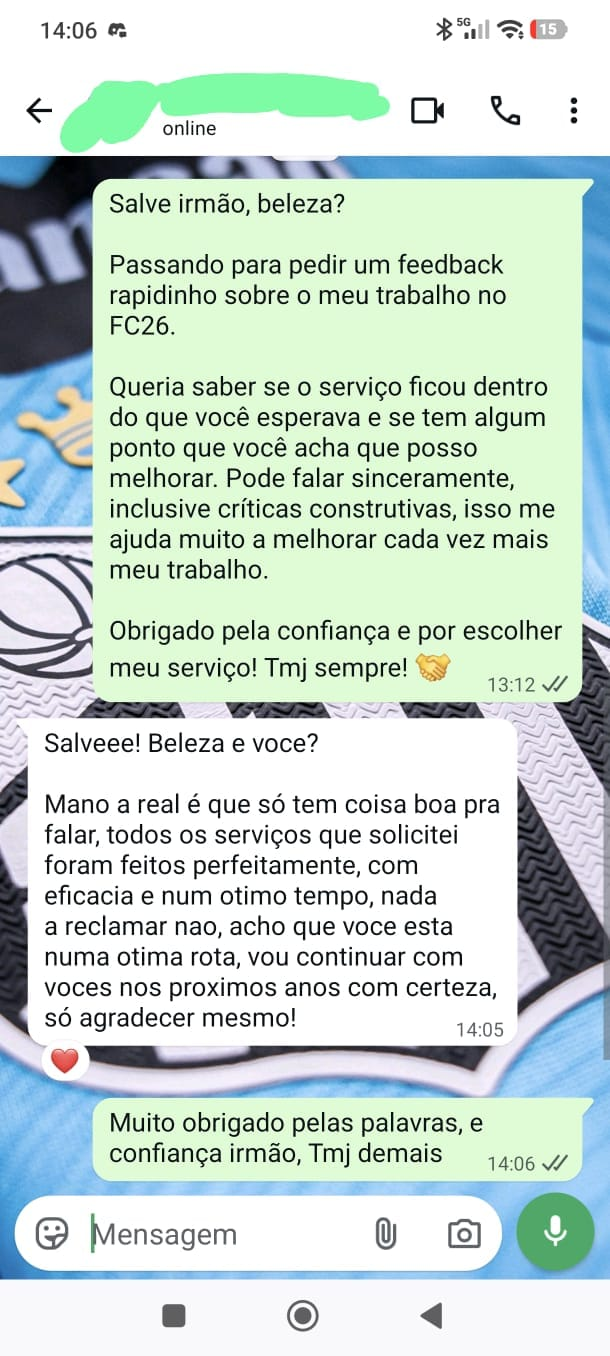 Mensagem do cliente: Serviços feitos com eficácia e em ótimo tempo.