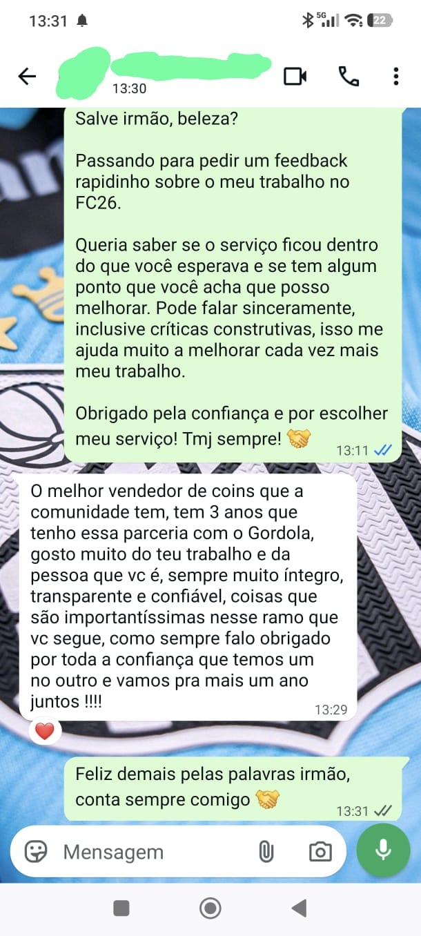 Mensagem do cliente: Três anos de parceria, transparência e confiança.