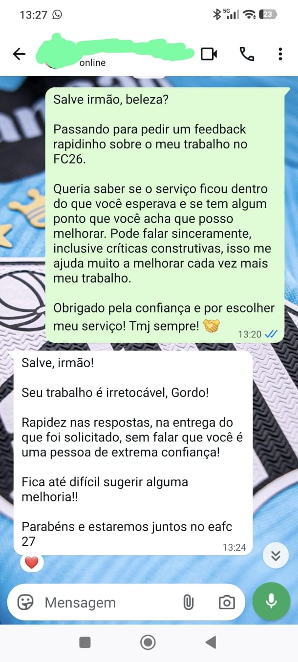 Mensagem do cliente: Rapidez nas respostas e na entrega, com muita confiança.